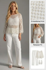 Women's Chiffon Blouse with Faux Pearl Beaded Detail