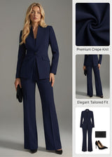 Women’s High Collar Blazer and Wide Leg Trouser Suit Set