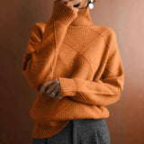 Soft Check-Pattern Turtleneck Sweater with Plush Fabric