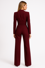 Elegant Long-Sleeved Wrap Jumpsuit – Feminine Silhouette for Office and Evening