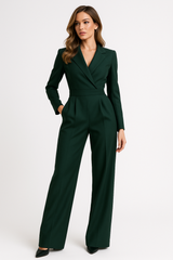 Elegant Long-Sleeved Wrap Jumpsuit – Feminine Silhouette for Office and Evening