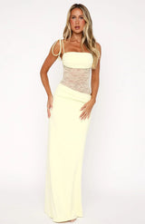 Long Form-Fitting Lace Dress with Lace-Up Straps