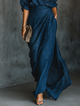 Long Sleeve V-Neck Wrap Maxi Dress with Textured Finish