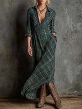 Women's Plaid Maxi Shirt Dress | Cotton Blend