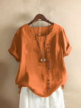 Cotton Loose short-sleeved linen top