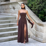 Strapless Maxi Dress with Asymmetrical Cut and High Slit