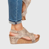 Women's suede orthopedic sandals with a comfortable wedge heel, open toe, and ergonomic insole