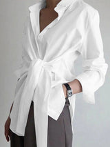 Women's oversized shirt with front tie belt and long sleeves