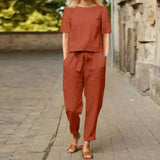 Soft Cotton-Blend Vintage Two-Piece Set with Elegant Details