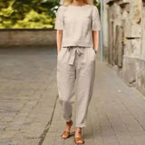 Soft Cotton-Blend Vintage Two-Piece Set with Elegant Details