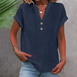 Loose Summer Blouse with V-Neck and Buttons – Short-Sleeved and Timeless