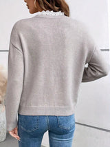 Elegant Women's Lace Collar Sweater – Chic V-Neck