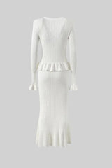 Women's fitted outfit with cardigan and midi skirt