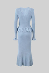 Women's fitted outfit with cardigan and midi skirt