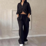 Women's set: shirt and loose-fitting trousers in lightweight linen