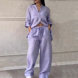 Women's set: shirt and loose-fitting trousers in lightweight linen