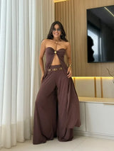 Women's two-piece outfit with palazzo pants and crop top