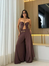 Women's two-piece outfit with palazzo pants and crop top