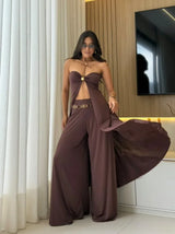 Women's two-piece outfit with palazzo pants and crop top