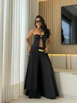 Women's two-piece outfit with palazzo pants and crop top