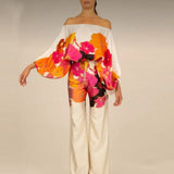 Women's off-the-sleeve set with straight-leg trousers