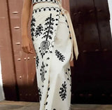Women's sleeveless embroidered set with flowing skirt