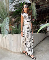 Women's sleeveless embroidered set with flowing skirt