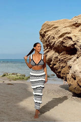 Women's long skirt set with black and white geometric patterns