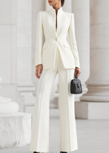 Women’s High Collar Blazer and Wide Leg Trouser Suit Set