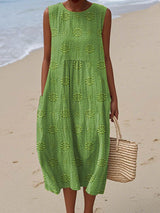 Elegant Sleeveless Cotton Dress with Pockets