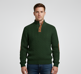 Men’s Quilted Half Button Knit Sweater with Stand Collar