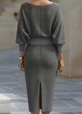Women's Draped Batwing Midi Dress with Cowl Neckline