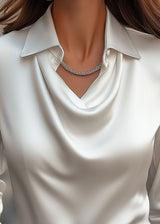 Women’s Satin Blouse with Draped Cowl Neckline and Collar