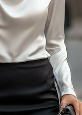 Women’s Satin Blouse with Draped Cowl Neckline and Collar