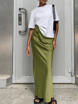 Women's long, flowing satin high-waisted skirt