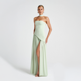 Strapless Maxi Dress with Asymmetrical Cut and High Slit