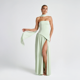 Strapless Maxi Dress with Asymmetrical Cut and High Slit