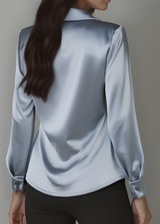 Women’s Satin Blouse with Draped Cowl Neckline and Collar