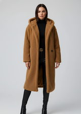 Women’s Hooded Teddy Coat Long Length Plush Winter Outerwear