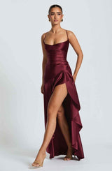 Maxikleid mit Rüschenabschluss - Cecile LavelleDunkelrot