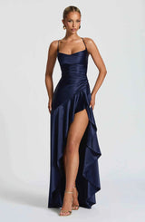 Maxikleid mit Rüschenabschluss - Cecile LavelleMarineblau