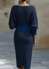 Women's Draped Batwing Midi Dress with Cowl Neckline