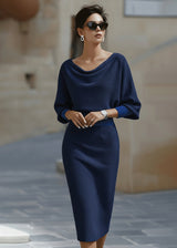 Women's Draped Batwing Midi Dress with Cowl Neckline