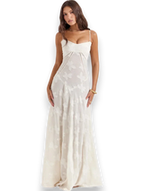 Women's long dress with floral embroidery and thin straps