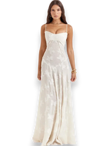 Women's long dress with floral embroidery and thin straps