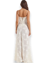 Women's long dress with floral embroidery and thin straps