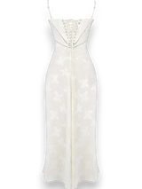 Women's long dress with floral embroidery and thin straps
