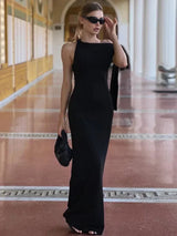 Women's long sleeveless dress with decorative bow