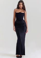Women's Long Strapless Satin Evening Dress