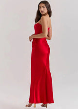 Women's Long Strapless Satin Evening Dress